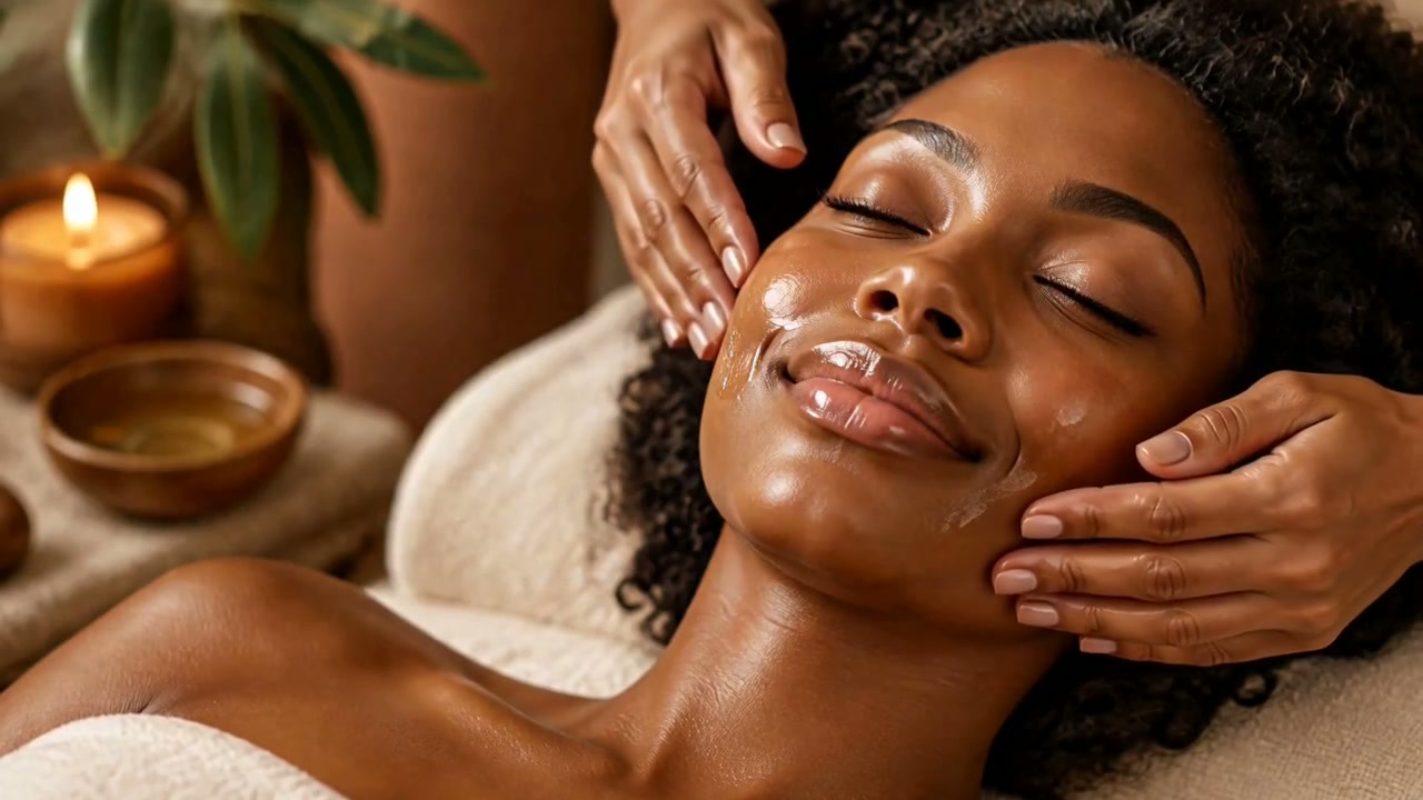 Client enjoying a close-up hydrating facial treatment